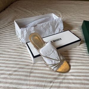 NEW! Steve Madden EDNA CHAMPAGNE LEATHER Metallic Strappy Heels